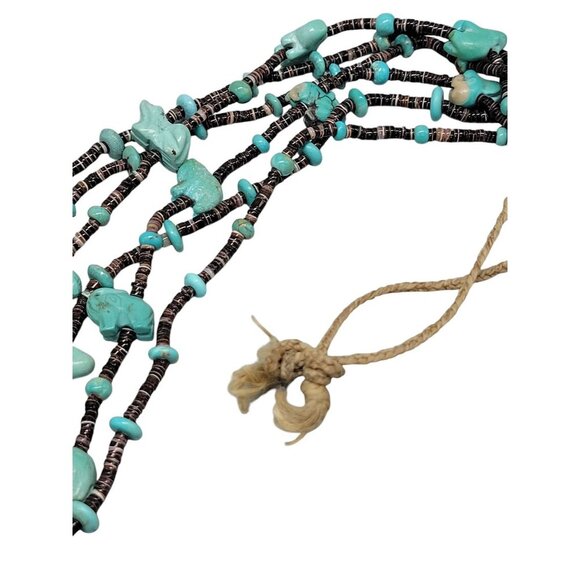 Antique Turquoise Carved Animal Stations Heshi Necklace Multistrand 24" Detailed - Picture 6 of 16
